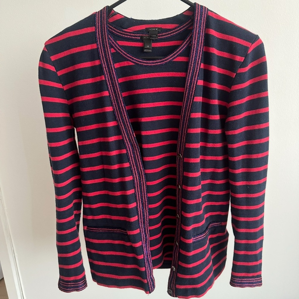 J Crew sweater set xs navy and red gorgeous!